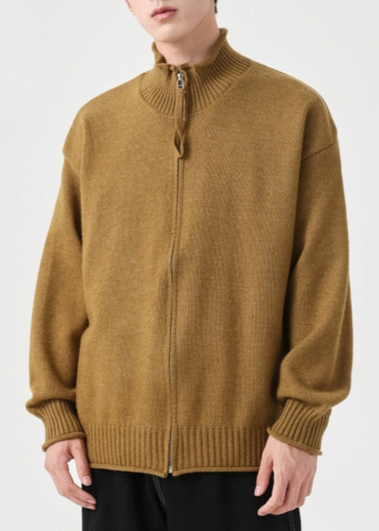 Up Yellow Cardigans Solid Simple Spring Zip Knit Mens FashionChic