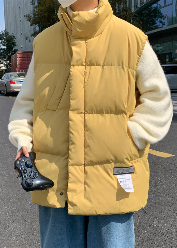 Simple Yellow Zippered Pockets Cotton Filled Mens Waistcoat Sleeveless EQ022 ABC