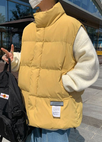 Simple Yellow Zippered Pockets Cotton Filled Mens Waistcoat Sleeveless EQ022 ABC