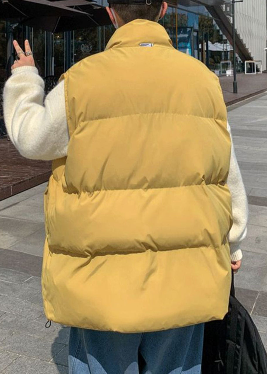 Simple Yellow Zippered Pockets Cotton Filled Mens Waistcoat Sleeveless EQ022 ABC