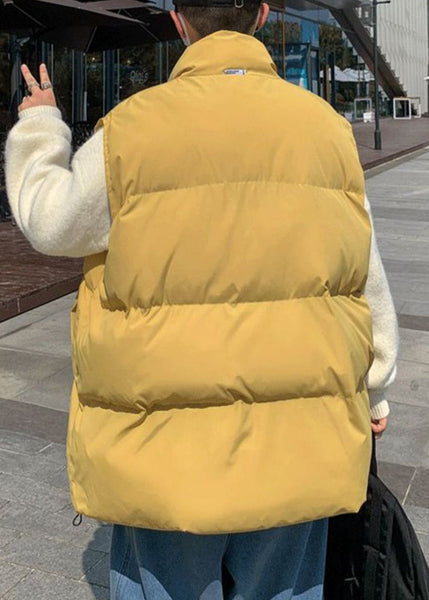 Simple Yellow Zippered Pockets Cotton Filled Mens Waistcoat Sleeveless EQ022 ABC