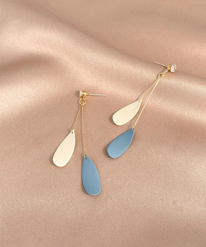 Skinny Blue Sterling Silver Alloy Feather Tassel Drop Earrings QQ016 JEW-EAR240811