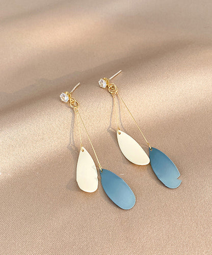 Skinny Blue Sterling Silver Alloy Feather Tassel Drop Earrings QQ016 JEW-EAR240811