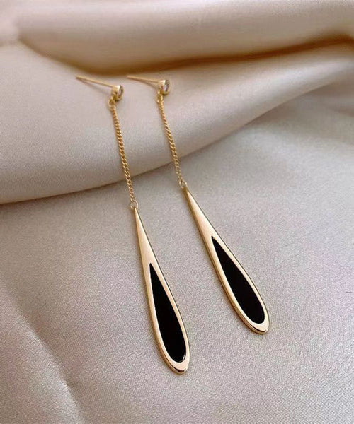 Earrings Drop Copper Alloy Black Water Skinny Gold FashionChic