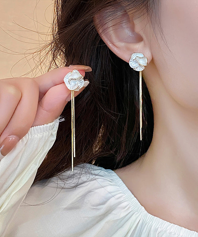 Skinny Gold Copper Alloy Camellia Tassel Drop Earrings WH028 JEW-EAR241116