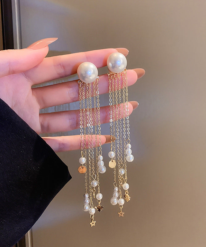 Earrings Copper Skinny Alloy Pear Gold Drop Tassel FashionChic