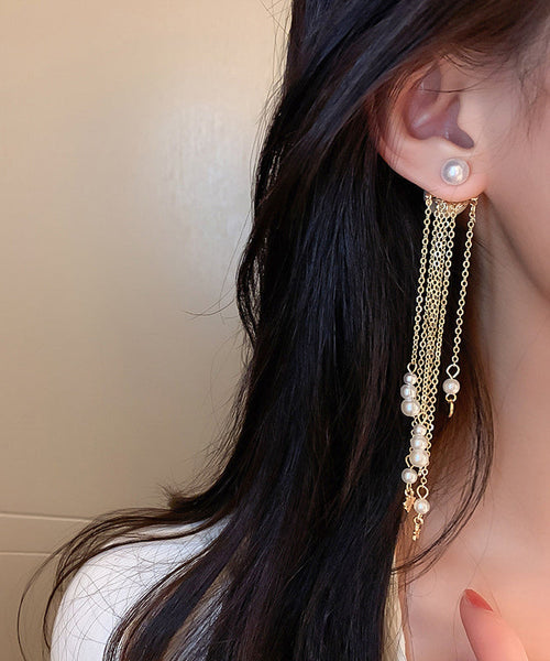 Earrings Copper Skinny Alloy Pear Gold Drop Tassel FashionChic