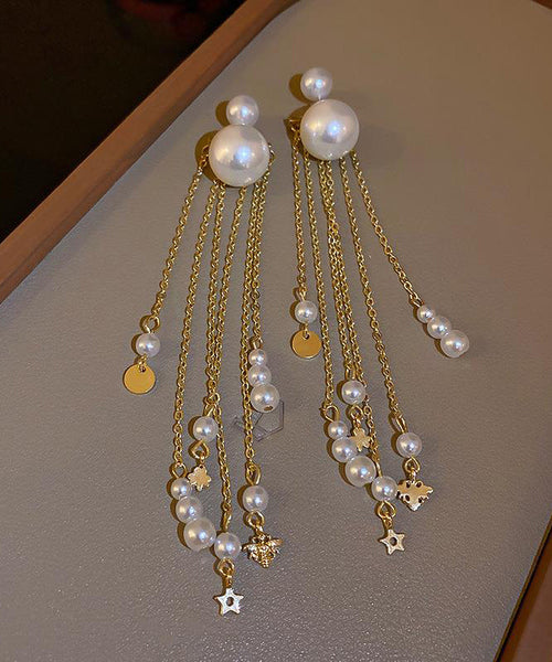 Earrings Copper Skinny Alloy Pear Gold Drop Tassel FashionChic