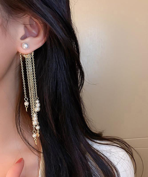 Earrings Copper Skinny Alloy Pear Gold Drop Tassel FashionChic