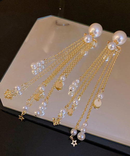 Earrings Copper Skinny Alloy Pear Gold Drop Tassel FashionChic