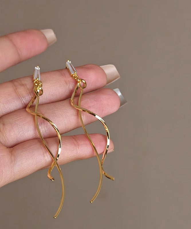 Copper Line Skinny Drop Earrings Gold Tassel FashionChic