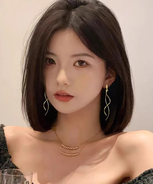 Copper Line Skinny Drop Earrings Gold Tassel FashionChic