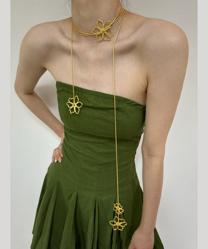 Skinny Gold Metal Overgild Floral Hollowed Out Lariat Necklace YR006 ABC