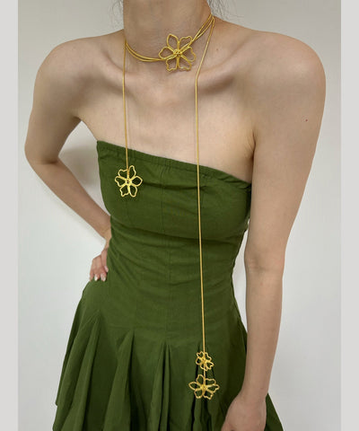 Skinny Gold Metal Overgild Floral Hollowed Out Lariat Necklace YR006 ABC