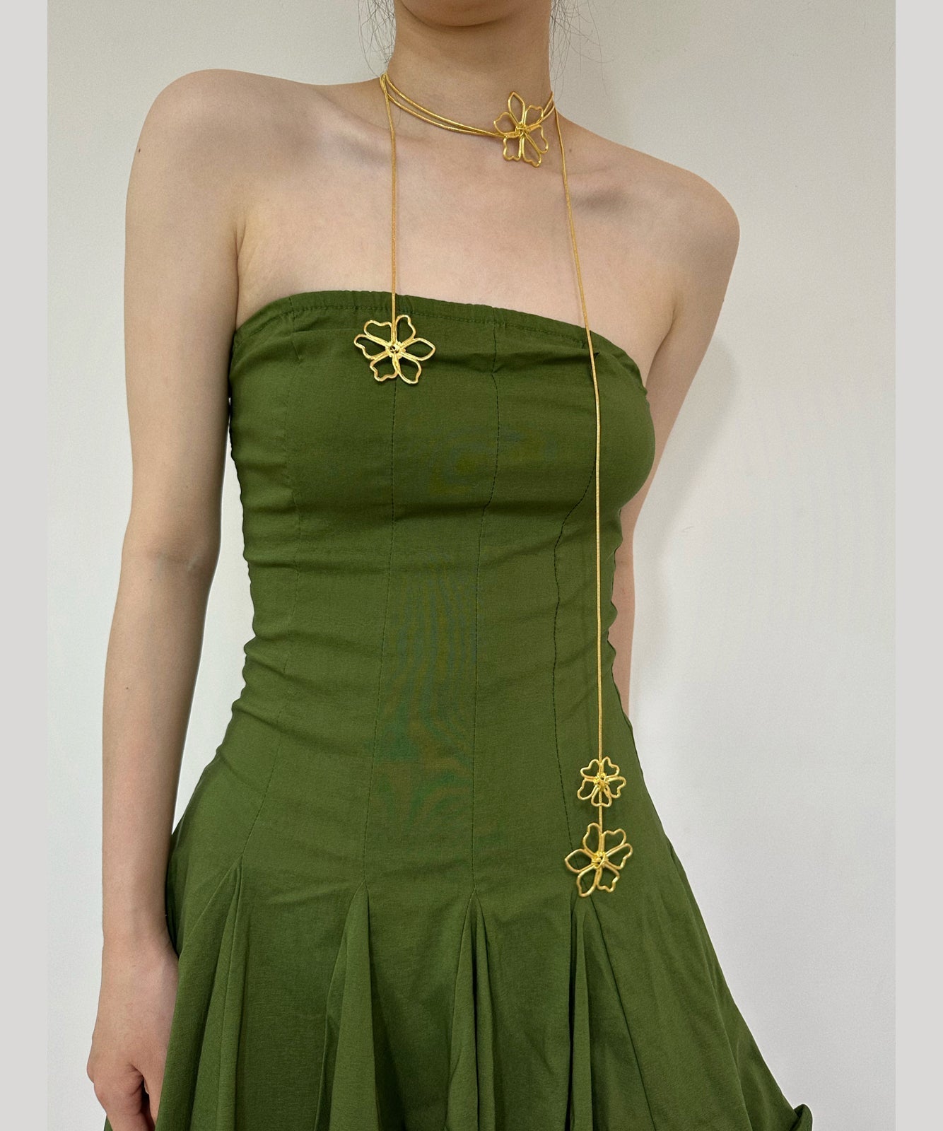 Skinny Gold Metal Overgild Floral Hollowed Out Lariat Necklace YR006 ABC