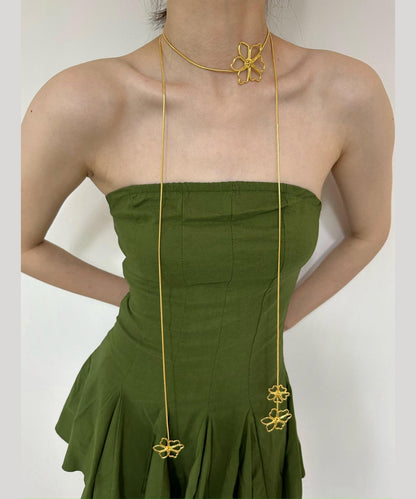 Skinny Gold Metal Overgild Floral Hollowed Out Lariat Necklace YR006 ABC