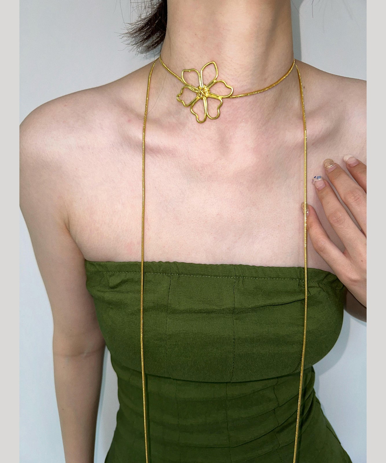 Skinny Gold Metal Overgild Floral Hollowed Out Lariat Necklace YR006 ABC