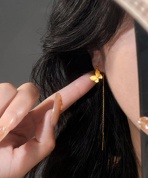 Skinny Gold Sterling Silver Overgild Butterfly Tassel Drop Earrings YI026 ABC