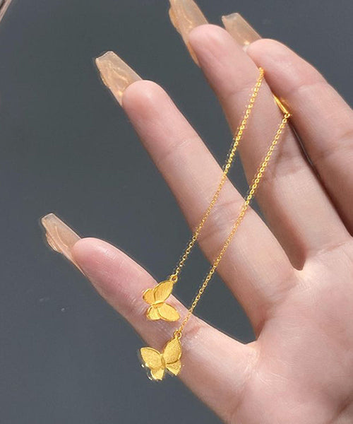 Skinny Gold Sterling Silver Overgild Butterfly Tassel Drop Earrings YI026 ABC