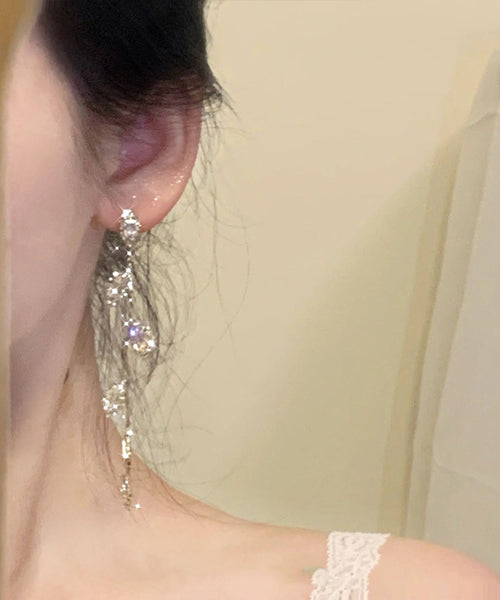 Skinny Gold Sterling Silver Overgild Leaf Tassel Drop Earrings WI007 JEW-EAR241105