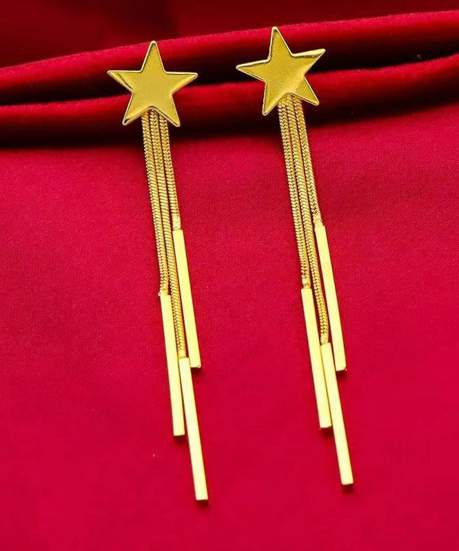 Skinny Gold Sterling Silver Overgild Star Tassel Drop Earrings DF1020 Ada Fashion