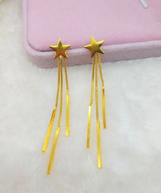 Skinny Gold Sterling Silver Overgild Star Tassel Drop Earrings DF1020 Ada Fashion