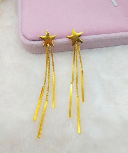 Skinny Gold Sterling Silver Overgild Star Tassel Drop Earrings DF1020 Ada Fashion