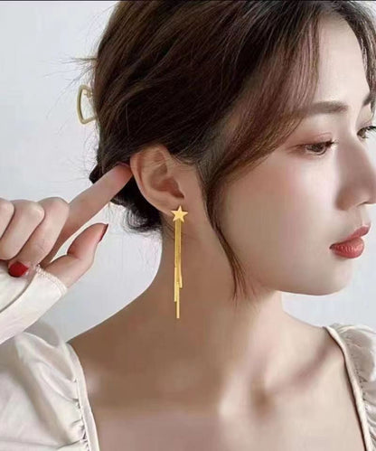 Skinny Gold Sterling Silver Overgild Star Tassel Drop Earrings DF1020 Ada Fashion