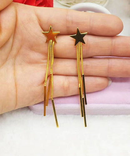 Skinny Gold Sterling Silver Overgild Star Tassel Drop Earrings DF1020 Ada Fashion