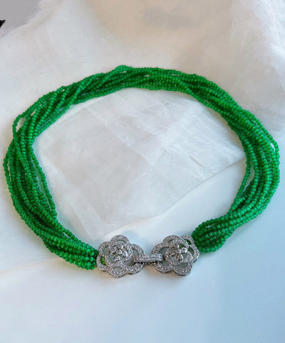 Skinny Green Stainless Steel Cat Eye Stone Multi Layer Beading Gratuated Bead Necklace YA026 ABC