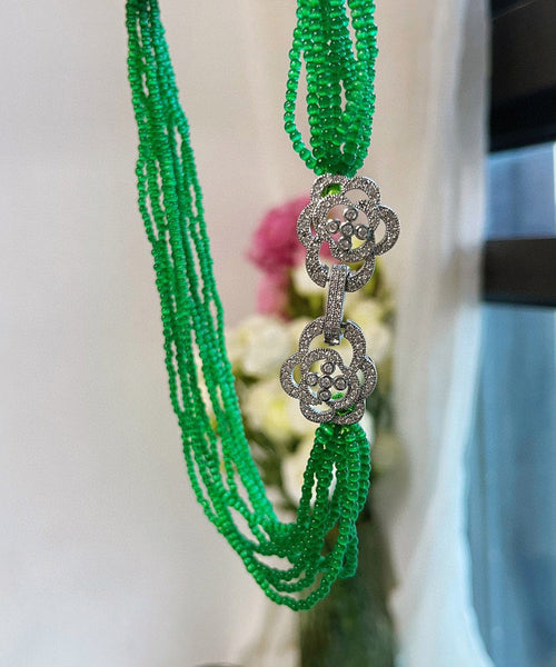 Skinny Green Stainless Steel Cat Eye Stone Multi Layer Beading Gratuated Bead Necklace YA026 ABC