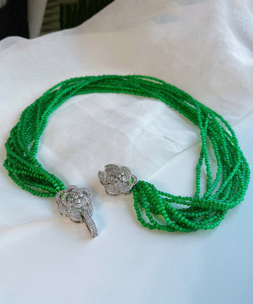 Skinny Green Stainless Steel Cat Eye Stone Multi Layer Beading Gratuated Bead Necklace YA026 ABC