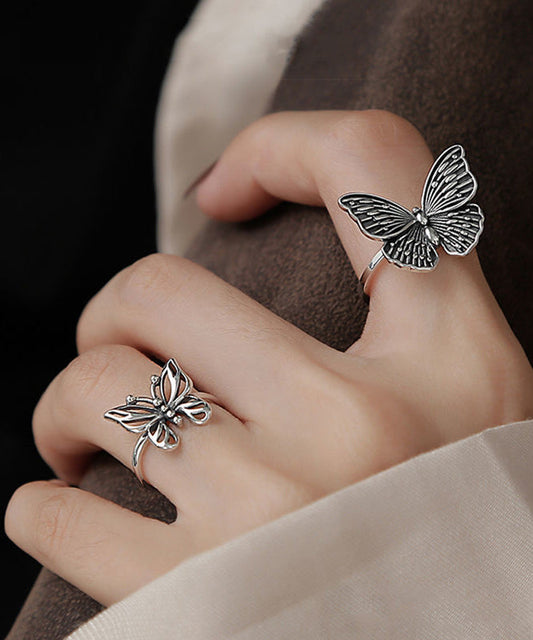 Out Butterfly Rings Hollow Silk Two-Piece Silver Skinny Sterling FashionChic