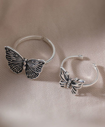 Out Butterfly Rings Hollow Silk Two-Piece Silver Skinny Sterling FashionChic