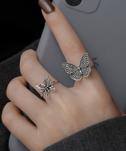 Out Butterfly Rings Hollow Silk Two-Piece Silver Skinny Sterling FashionChic