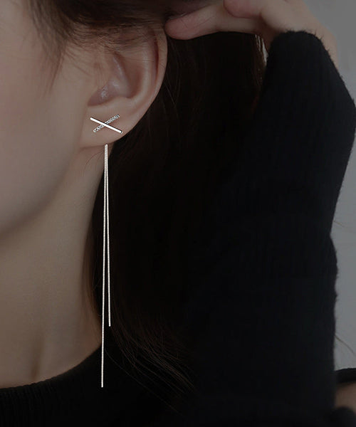 Skinny Silk Sterling Silverr Tassel Drop Earrings YD034 ABC