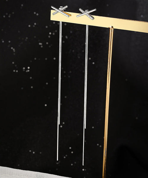 Skinny Silk Sterling Silverr Tassel Drop Earrings YD034 ABC