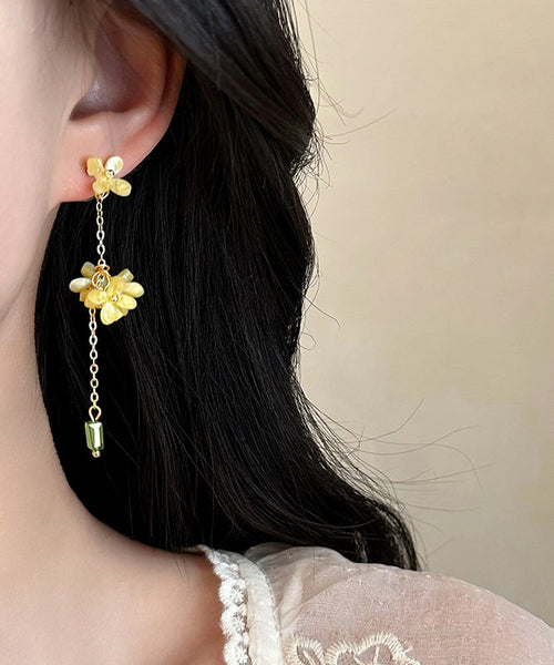 Osmanthus Earrings Drop Acrylic Flower Skinny Tassel Yellow FashionChic