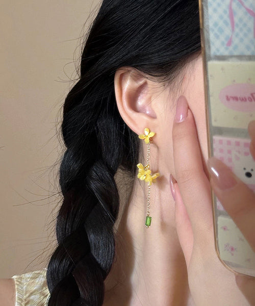 Osmanthus Earrings Drop Acrylic Flower Skinny Tassel Yellow FashionChic