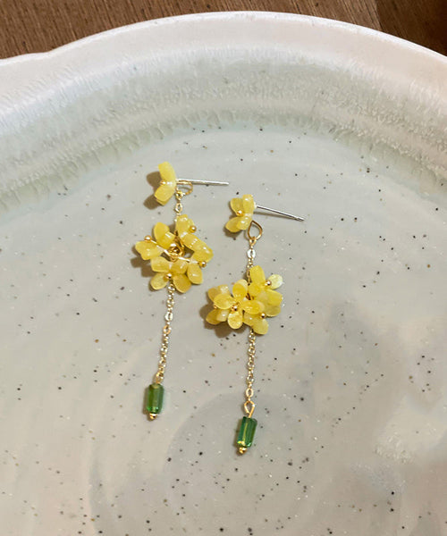 Osmanthus Earrings Drop Acrylic Flower Skinny Tassel Yellow FashionChic