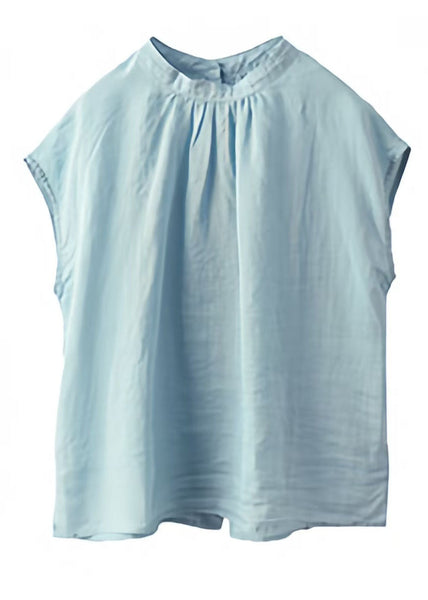 Collar Sky Stand Oversized Linen Blue Summer Tops FashionChic