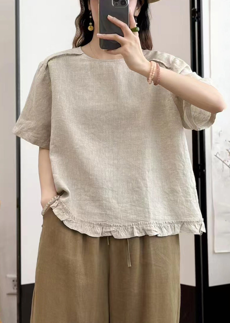 Sides Blouse Ruffled On Blue Linen Summer Wear Sky Solid Both FashionChic