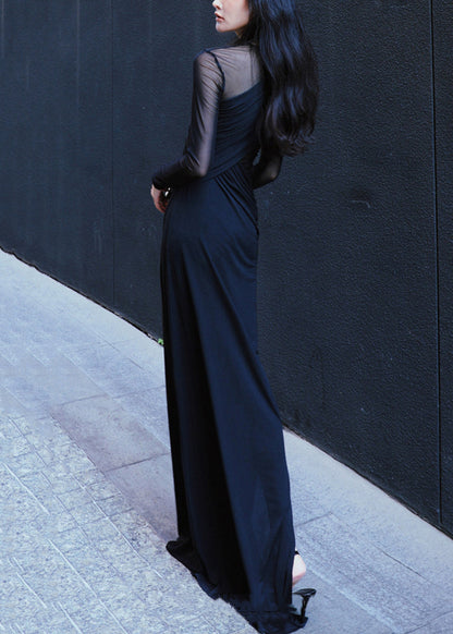 Slim Fit Black Asymmetrical Side Open Long Dresses Fall AL1030 Genistyle Shop