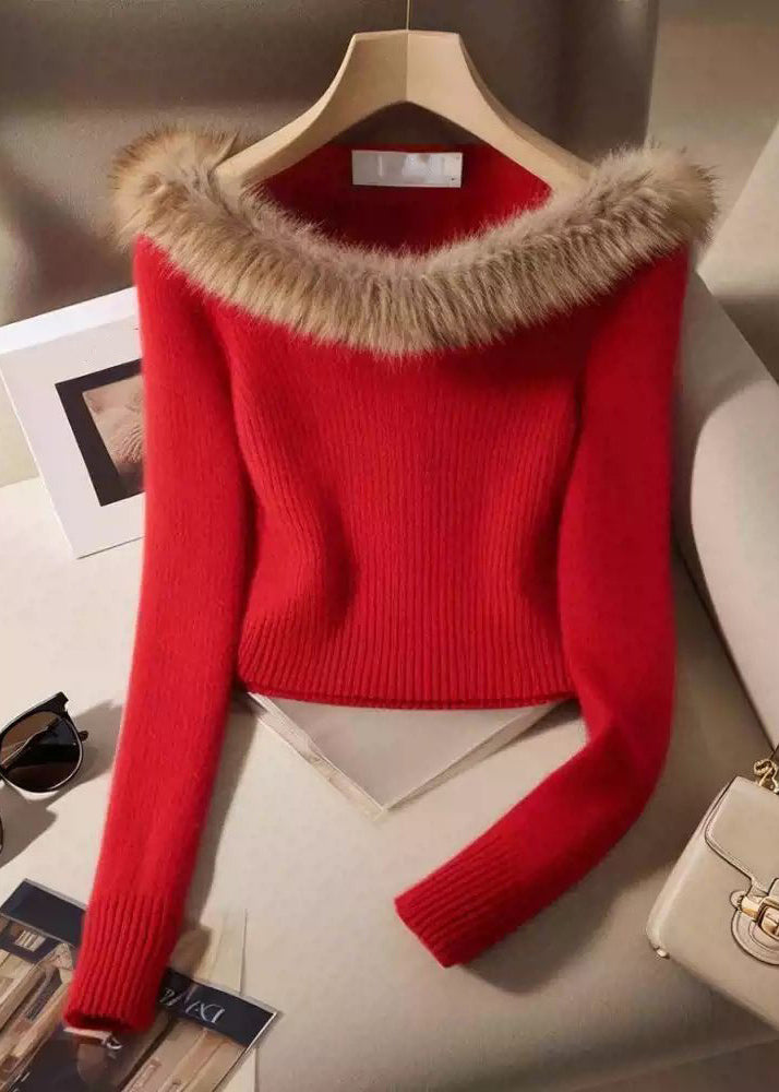 Slim Fit Black Fur Collar Cotton Knit Sweater Winter RK007 ABC