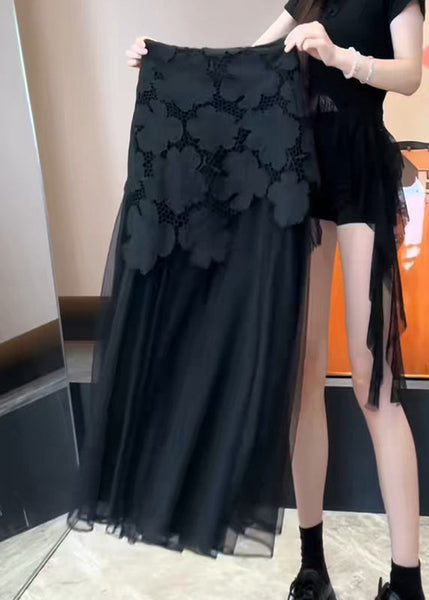 Fit Tulle Hollow Skirt Patchwork Black Summer Slim Out FashionChic