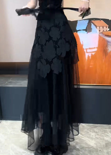 Fit Tulle Hollow Skirt Patchwork Black Summer Slim Out FashionChic