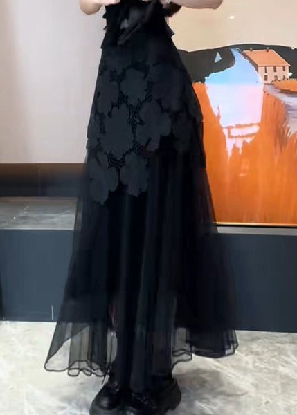 Fit Tulle Hollow Skirt Patchwork Black Summer Slim Out FashionChic