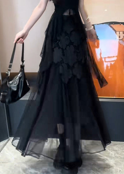 Fit Tulle Hollow Skirt Patchwork Black Summer Slim Out FashionChic