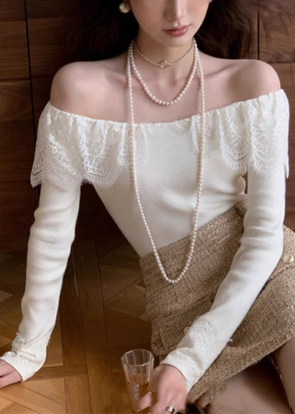 Patchwork Black Fall Cotton Fit Lace Slim Shirt T FashionChic