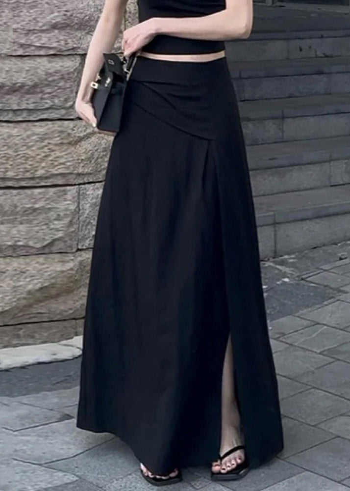 Summer Open Waist High Side Cotton Black Skirts Slim Fit FashionChic